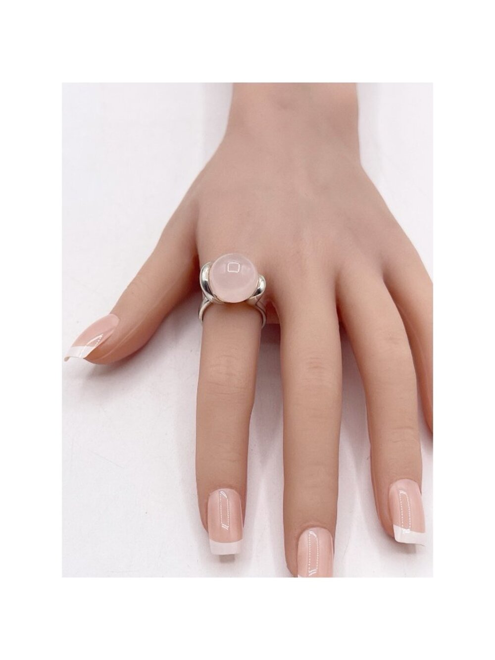 VTG CII Mexico 925 Sterling Silver Oversized Rose Quartz Orb Statement Ring SZ 8